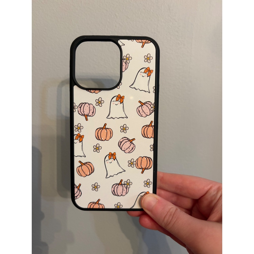 iPhone 13 Pro Case Unisex One Size White Ghost Pumpkin Floral Halloween Bumper